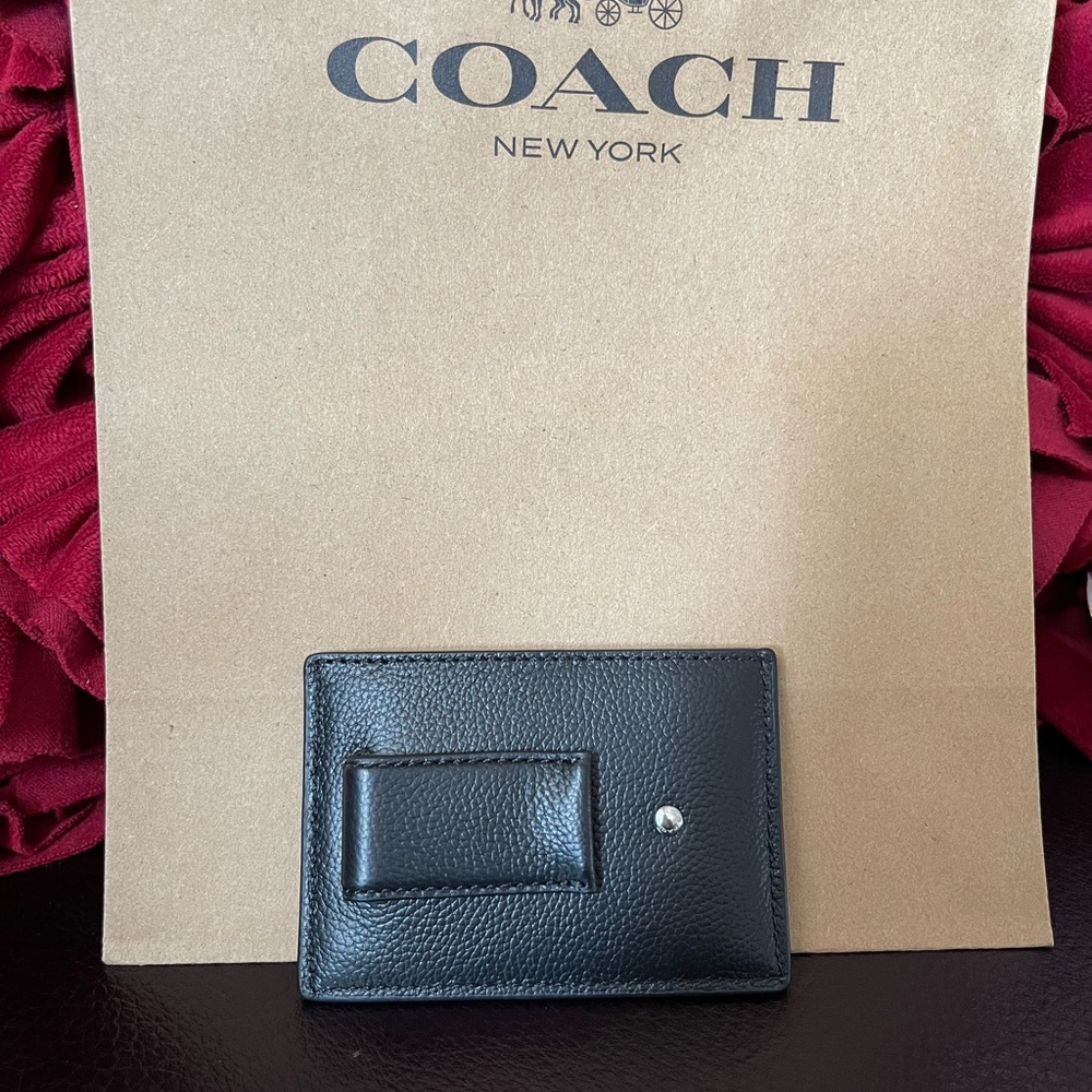 Coach Men's Money Clip Card Case Calf Leather Wallet F75459 Black NWT - Picture 6 of 7